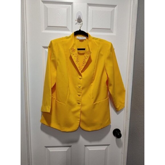 Vintage Allison Woods Blazer Women's Button Yellow Suit Jacket Size 14W USA made - Picture 1 of 9